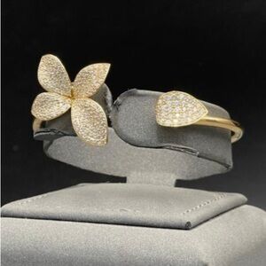 Gold Floral Cuff Bracelet with Crystals